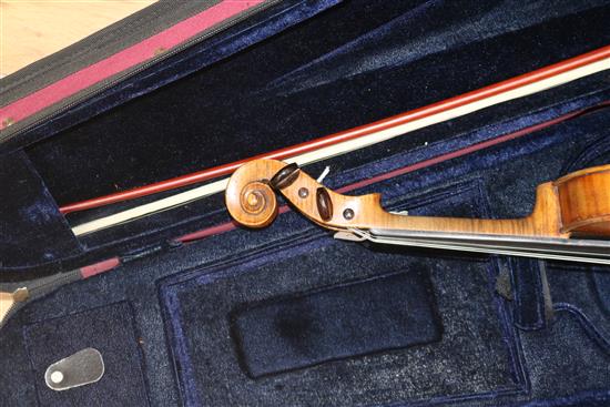 A three quarter size German violin c.1910 L.O.B. 13